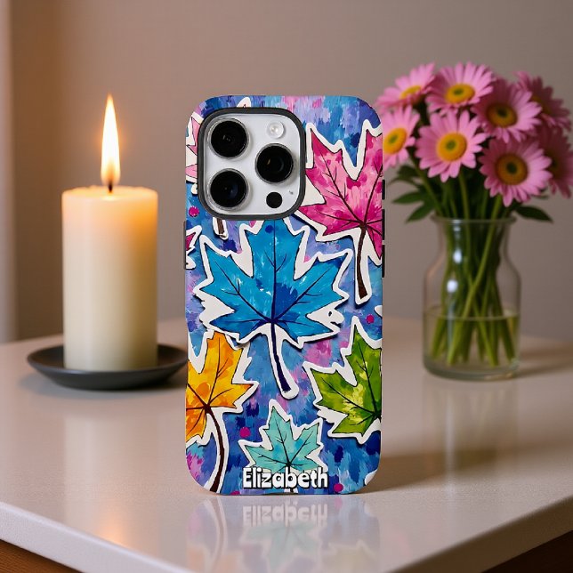 Painted Maple Leaves on Blue Case-Mate iPhone Case (Creator Uploaded)