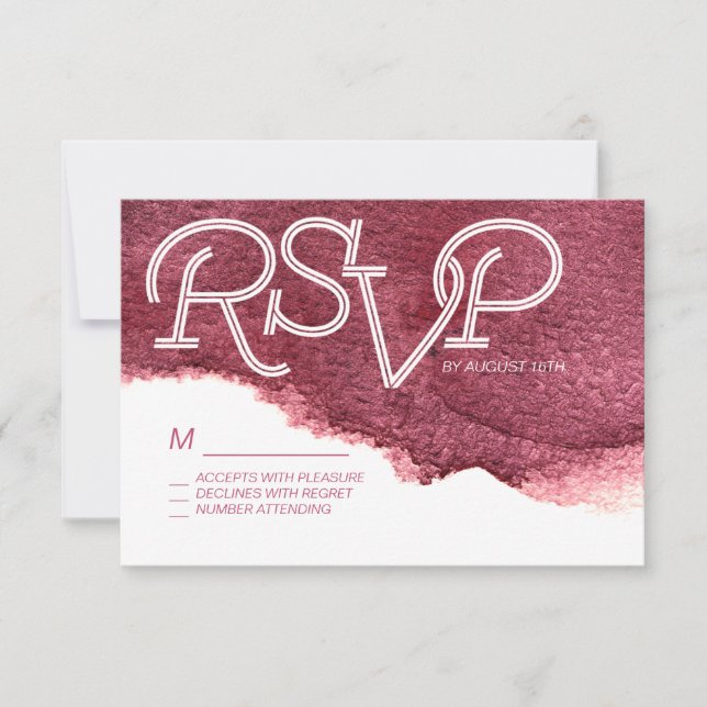 Painted marsala pink modern simple wedding RSVP Card (Front)