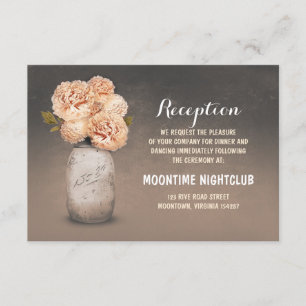 Painted mason jar peach flowers reception cards