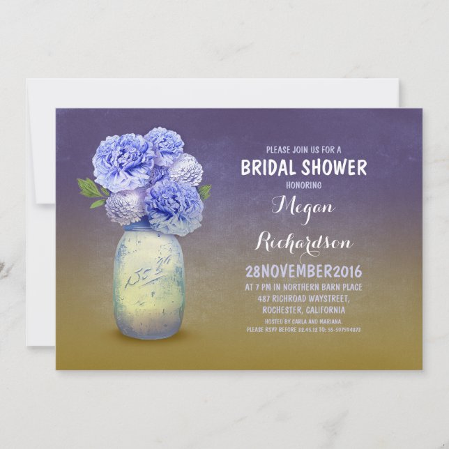 Painted mason jar rustic bridal shower invitations (Front)