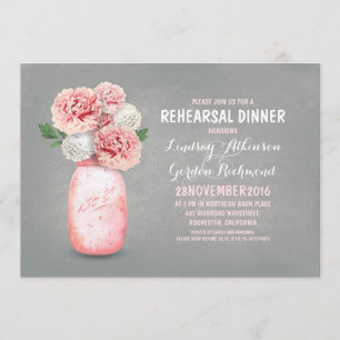 Painted mason jar rustic rehearsal dinner invites