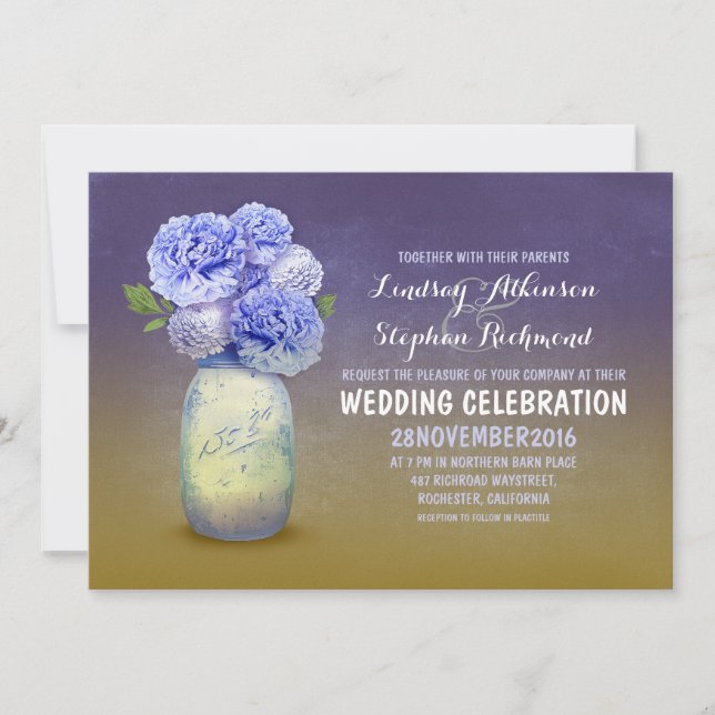 Painted mason jar rustic wedding invitations (Front)