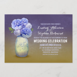 Painted mason jar rustic wedding invitations