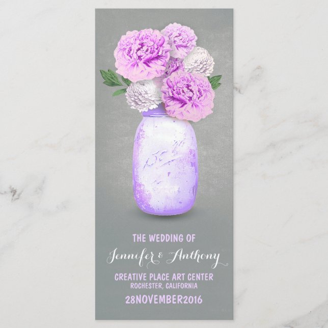 Painted mason jar wedding programs programme (Front)
