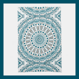 Painted Medallion Pattern in Blue and Grey Tea Towel