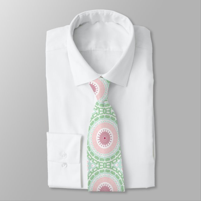 Painted Medallion Pattern in Pink and Green Tie (Tied)