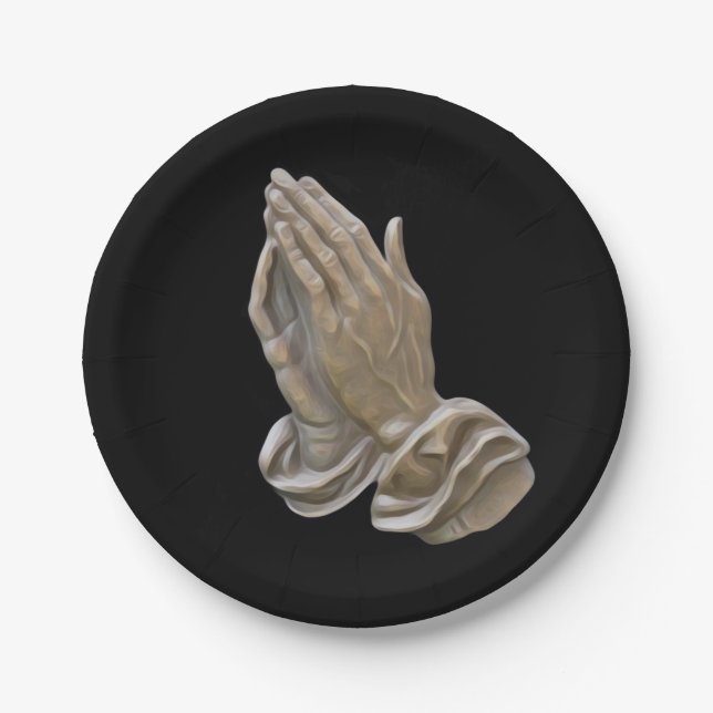 Painted Metal Looking Prayer Hands Paper Plate (Front)
