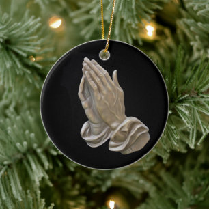 Painted Metal Looking Praying Hands Ceramic Tree Decoration