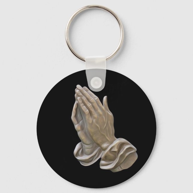 Painted Metal Looking Praying Hands Key Ring (Front)