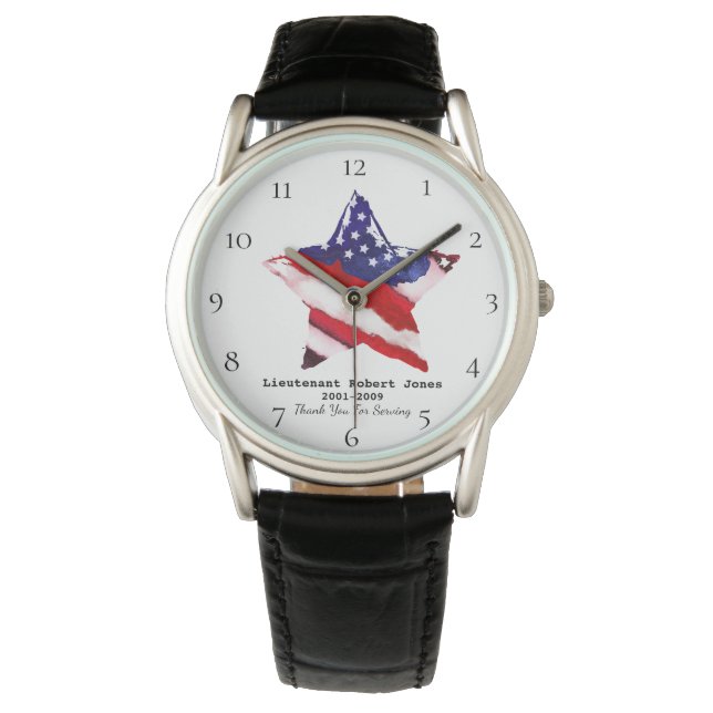 *~* Painted Military Veteran Red White Blue Flag Watch (Front)