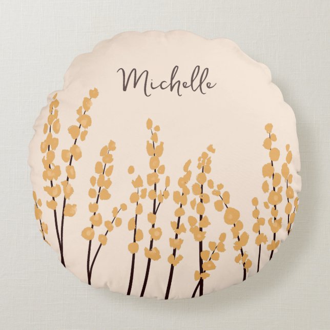 Painted Modern Yellow Flowers Custom Name     Round Cushion (Front)