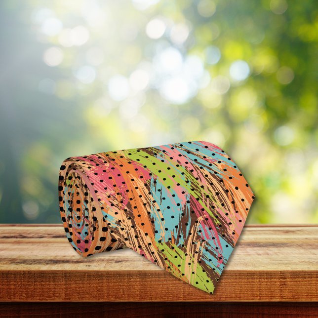 Painted Multicolor Abstract Gradient Black Dots Tie (Creator Uploaded)