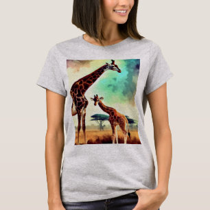 Painted Mummy And Baby Giraffe, T-Shirt