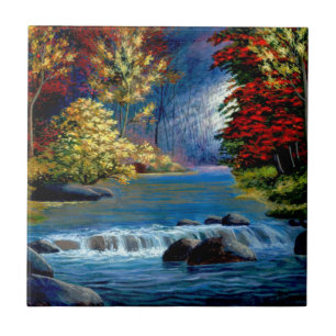 Painted Mysterious Woods and River Tile