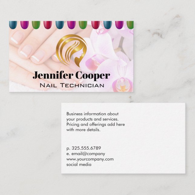 Painted Nails | Beauty Logo Gold Metallic Business Card (Front/Back)