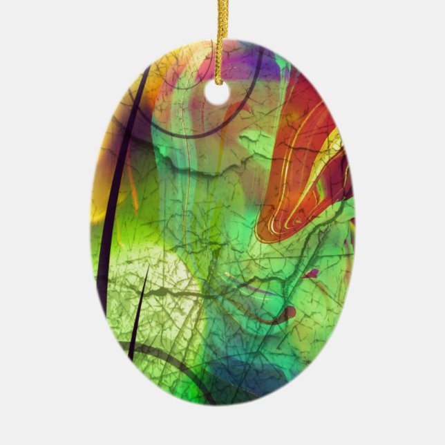 Painted Nebula -Fire Opal Abstract Ceramic Tree Decoration (Front)