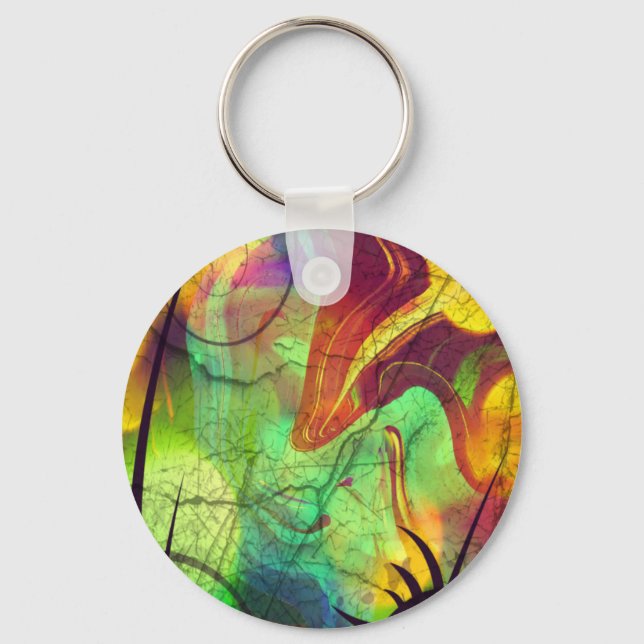 Painted Nebula -Fire Opal Abstract Key Ring (Front)