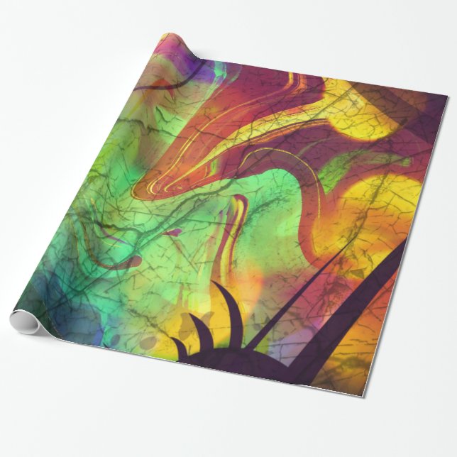 Painted Nebula -Fire Opal Abstract Wrapping Paper (Unrolled)