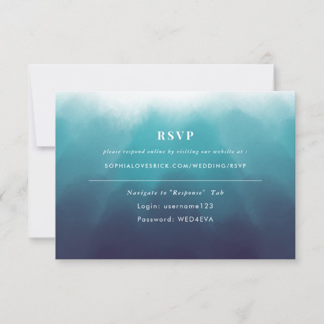 Painted Ocean Blue Elegant Wedding Online RSVP (Front)