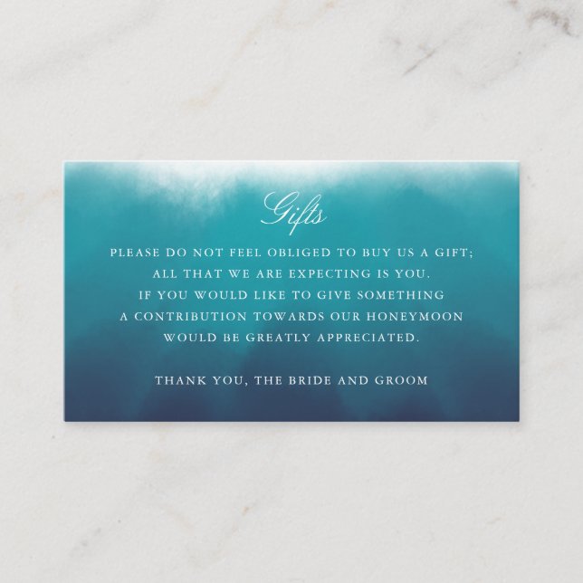 Painted Ocean Blue Wedding Details Gift Insert (Front)