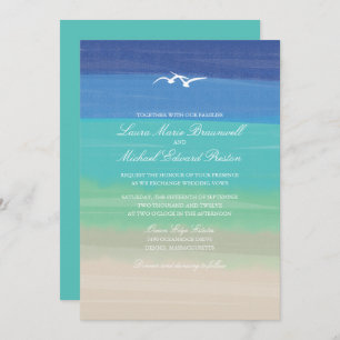 Painted Ocean Sand Sea Seagulls Wedding Invitation