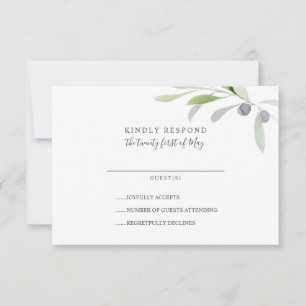 Painted Olive and leaves branch Wedding RSVP