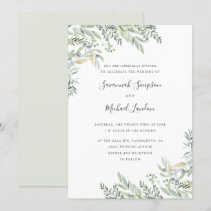 Painted Olive and leaves watercolor wedding Invitation