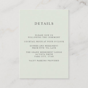 Painted Olive  WEDDING Hotel detail Accommodation Enclosure Card