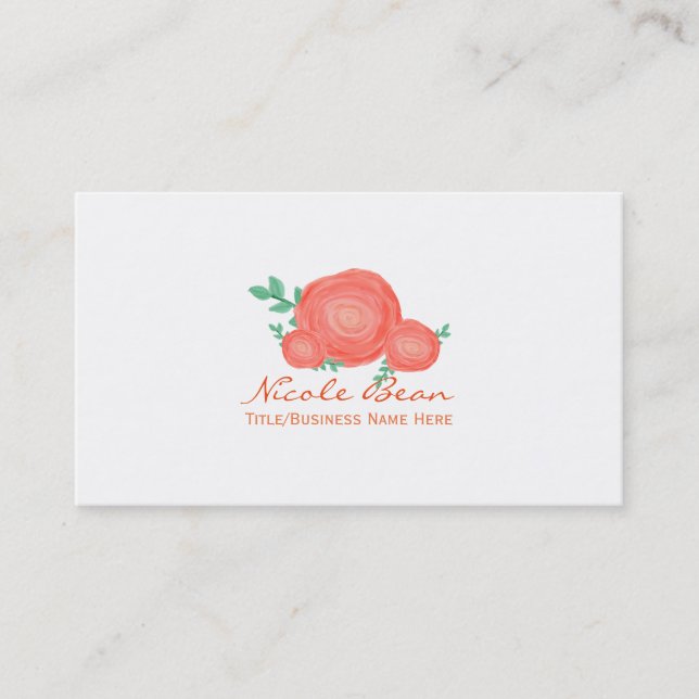 Painted Orange Floral Flowers Modern Business Card (Front)