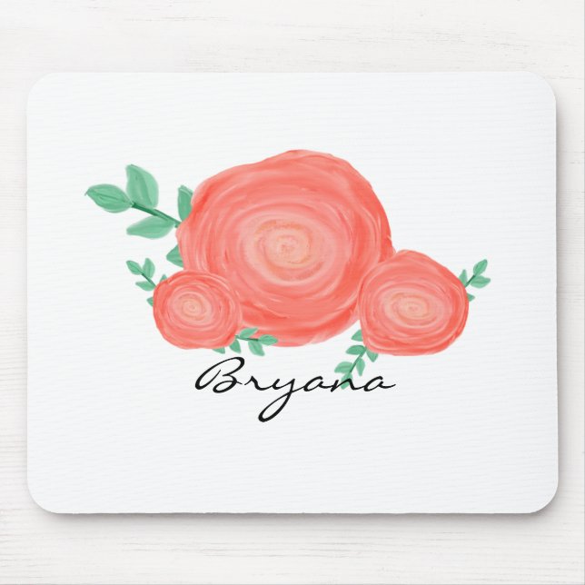 Painted Orange Floral Flowers Modern Mouse Pad (Front)