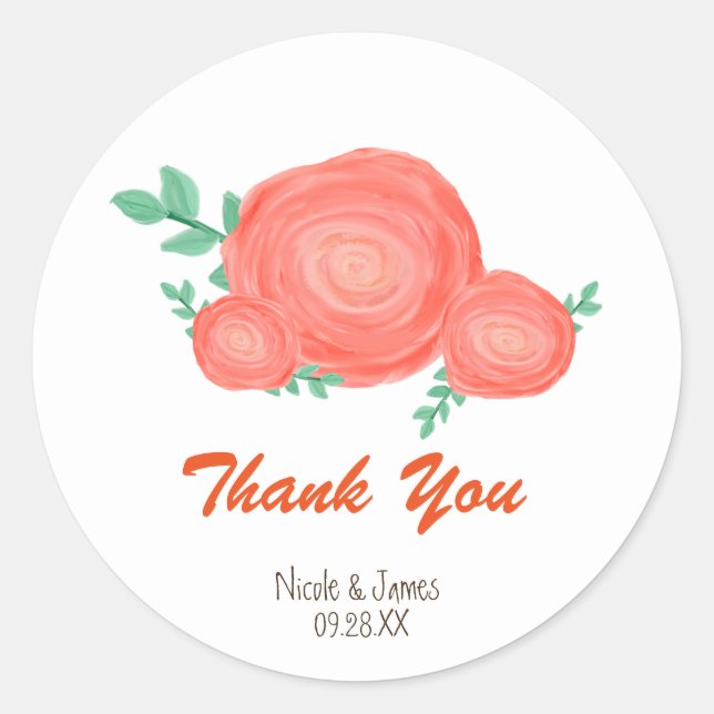 Painted Orange Flowers Modern Favour Stickers (Front)