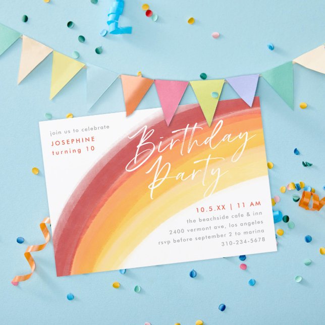 Painted Orange Rainbow Birthday Party Invitation (Creator Uploaded)