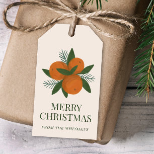 Painted Oranges and Pine Citrus Christmas Name Gift Tags
