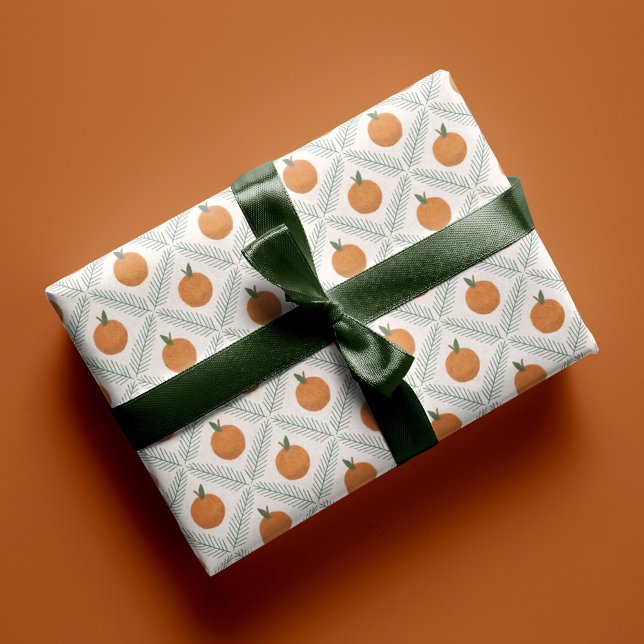 Painted Oranges and Pine Diamond Pattern Christmas Wrapping Paper (Creator Uploaded)