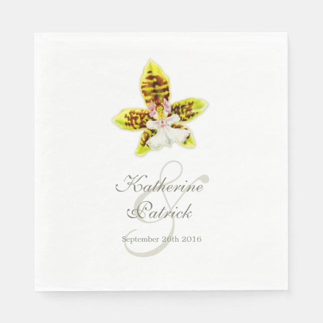 Painted orchid flower wedding named paper napkins (Front)