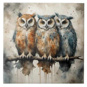 Painted owls tile