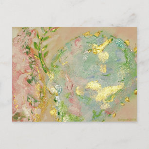 Painted pale pink, gold and blue postcard