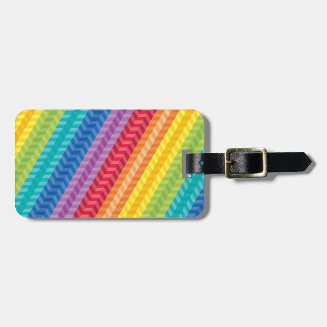 Painted Palette Rainbow Herringbone Pattern Luggage Tag (Front Horizontal)