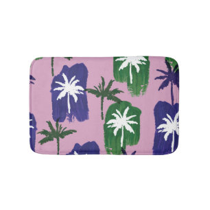 Painted Palm, Navy Blue Green. Bath Mat