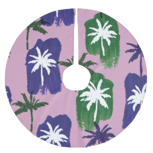 Painted Palm, Navy Blue Green. Brushed Polyester Tree Skirt