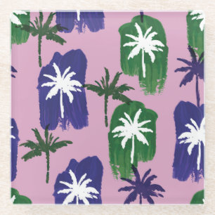 Painted Palm, Navy Blue Green. Glass Coaster
