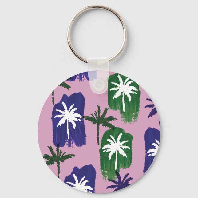 Painted Palm, Navy Blue Green. Key Ring (Front)