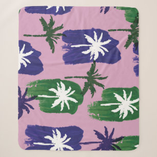 Painted Palm, Navy Blue Green. Sherpa Blanket