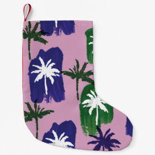 Painted Palm, Navy Blue Green. Small Christmas Stocking