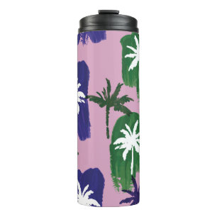Painted Palm, Navy Blue Green. Thermal Tumbler