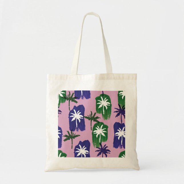 Painted Palm, Navy Blue Green. Tote Bag (Front)