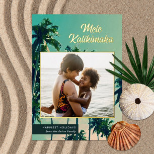 Painted Palm Trees Mele Kalikimaka Photo Christmas Foil Holiday Card