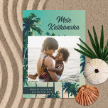Painted Palm Trees Mele Kalikimaka Photo Christmas Holiday Card<br><div class="desc">This stunning holiday photo card features a painting of palm trees for the background and a rectangular (almost square) photo template. Stylish typography reads, "Mele Kallikimaka." Easy to personalise! The back contains a sand design over a white background. The perfect beach themed Christmas cards to send to family and friends!...</div>