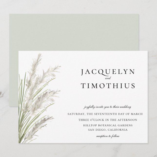 Painted Pampas Grass Wedding Invitation (Front/Back)