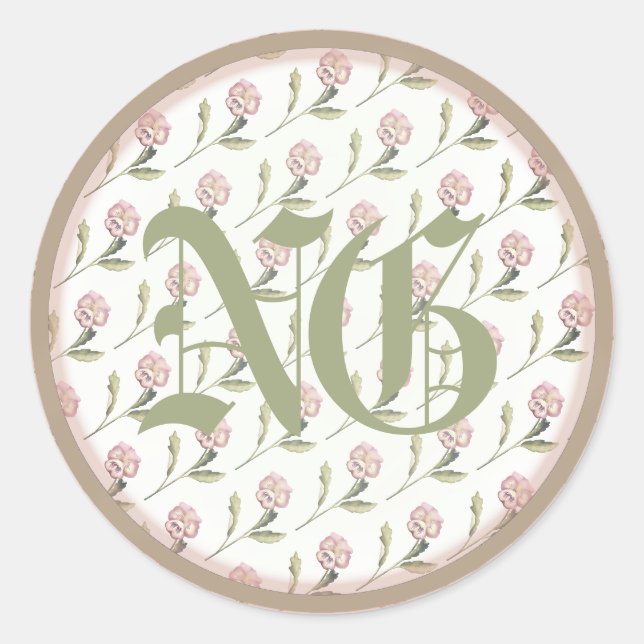 Painted Pansies with Initials Classic Round Sticker (Front)
